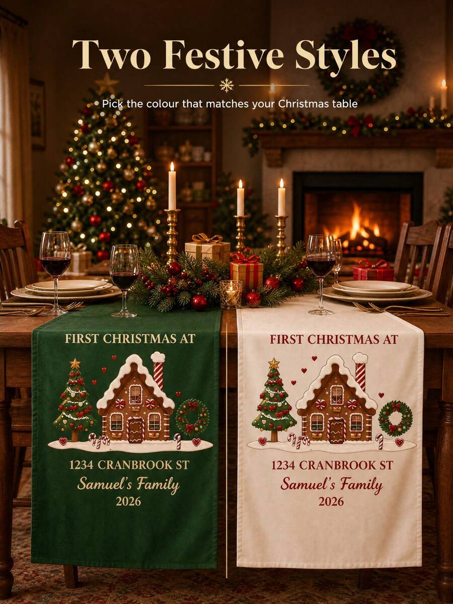 Personalized Christmas Table Runner, Customizable Text, Personalized Gift, Christmas Decoration, Room Decor, Christmas Home Decor, Christmas Gift, Christmas Craft, Thanksgiving Decoration, Thanksgiving Table Decor - Multicolor - View 1