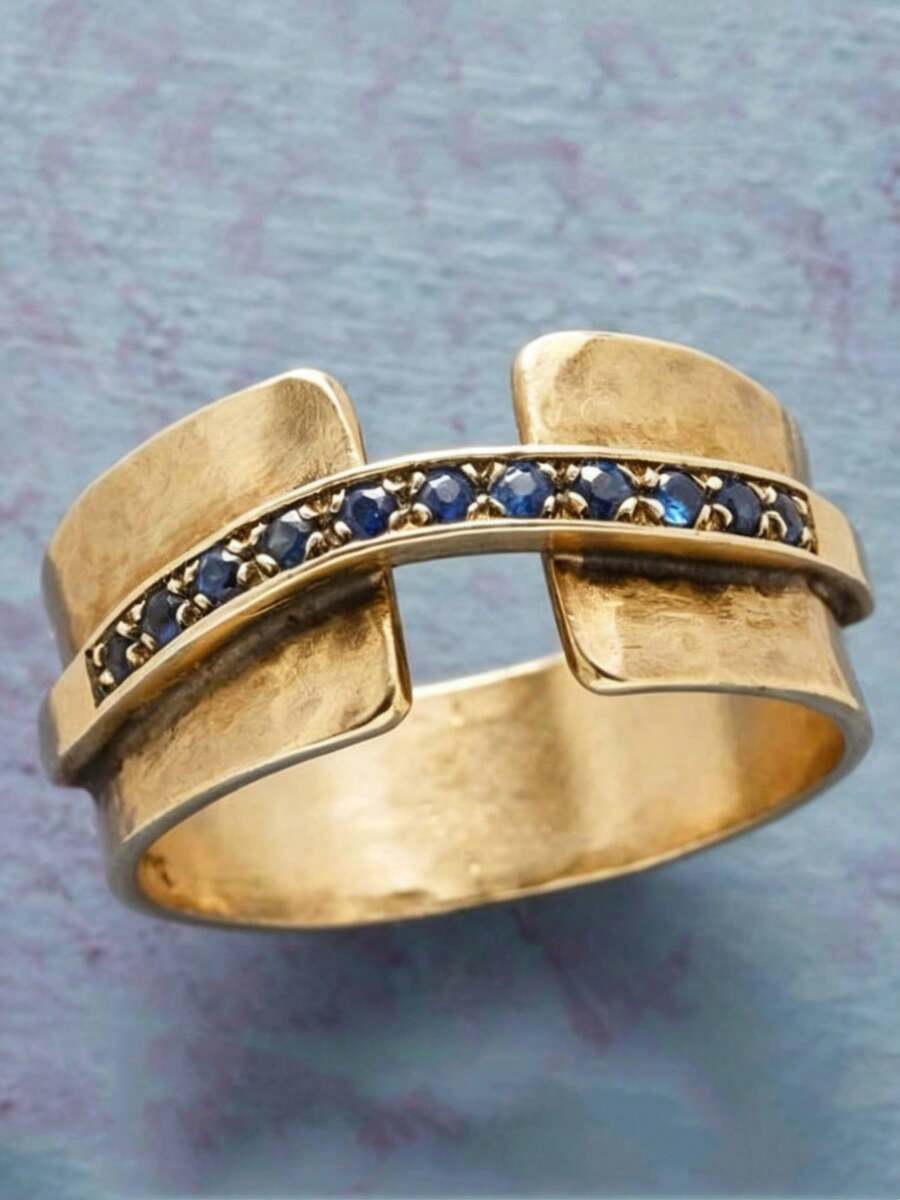 YOYO Light Luxury Blue Cubic Zirconia Ring, Casual Elegant Style - Gold - View 1