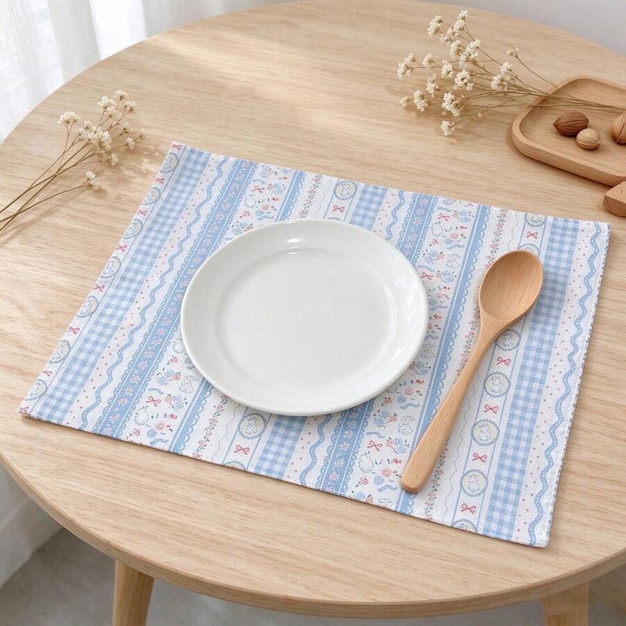 1/2/6pcs Cute Sweet Artistic Ins Style Blue & Pink Tone Tablecloth Photography Decoration Fabric Napkin Placemat - Baby Blue - View 1
