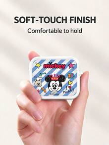 Miniso Disney Premium TPU 藍牙耳機保護殼，附 1 個同色掛鉤，可愛卡通米奇米妮，適用 AirPods 1/2/3/4/5/Pro/Pro2/Pro3，新款軟殼，中性款 - 白色 - 查看 3