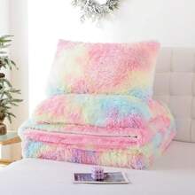 Fluffy Comforter Set, Tie-Dye Pink Faux Fur Comforter Set (3 Pieces), Luxury Fluffy Large Bedding Set, Queen/King Size, Soft Plush Bedding Set Suitable For All Seasons, Includes 1 Comfortable Comforter And 2 Pillowcases - Multicolor - View 2