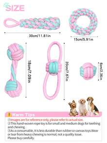 5pcs Dog Handmade Braided Rope Toys Set, Chew Toys For Medium & Small Dogs, Tug Of War, Fetch, Dental Care, Interactive Pet Toys - Multicolor - View 12