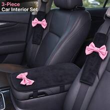 2pcs/3pcs Fashionable Elegant Leather Bow Car Armrest Box Cover, All-Season Universal Center Console Armrest Protector, Women's Car Interior Accessory - A - View 5