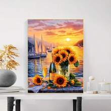 1PC DIY 5D Diamond Painting Kit Beach Sunflower Pattern - Round Full Diamond Art Mosaic Craft, Home Wall Decor, Unframed - No Frame - View 2