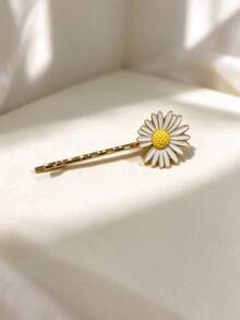 1pc Vintage Daisy Floral Barrette, Flower Edge Hair Clip, Daily Wear Decorative Hair Accessory, Christmas Gift - Multicolor - View 9