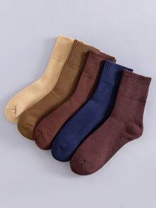 5 Pairs Men's Mid-Calf Socks, Thick Terry Long Socks, Suitable For Autumn/Winter, Essential For Cold Weather Protection (Random Color Shipment) - Multicolor - View 6