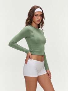 FWH Slouchy Outfit Simple Casual / Easygoing / Minimalist Slimming Elastic Fitted Round Neck Long Sleeve / Slimming Design / Clean Line Elastic Sports - Green - View 2
