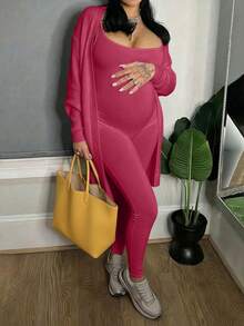 Maternity Jumpsuit Fashionable Sporty Comfortable Loungewear - Hot Pink - View 3