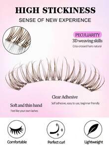 120 Clusters Brown Self-Adhesive False Eyelashes, Korean Style No Glue Needed, Soft & Fine Fluffy Texture, Delicate Curved Tips, Lightweight DIY False Eyelashes, Suitable For Daily Makeup, Office, Coffee Date, Travel & Photography - C - View 4