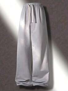 Women's Loose Straight Leg Sport Leggings, Oversized Fit, Long Floor-Length Home Pants - Blue - View 2