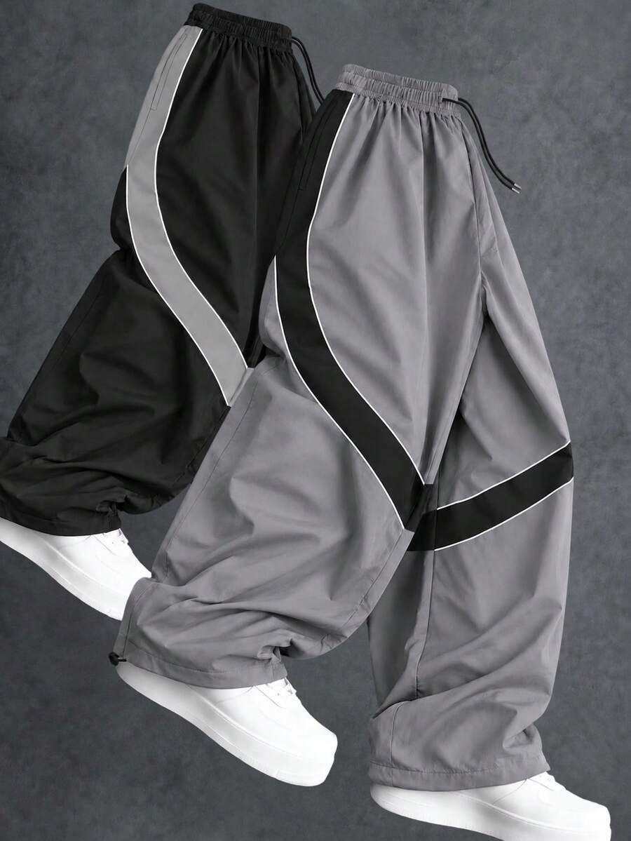 Men's Striped Loose Sweatpants, Wide Leg Athletic Pants, Drawstring ...