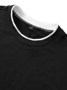 Setelan 2 Potong Pria Musim Semi/Gugur, Model Slim Fit, Bahu Reguler, Leher Bulat, Lengan Panjang, Kaos - Hitam - View 8