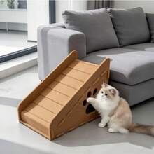New Pet Ramp (Suitable For High Beds And Sofas) - Felt Cat And Dog Climbing Ladder With Comfortable Hidden Cat Bed And Cute Paw Print Perforated Safety Ramp. Joint Friendly, Suitable For Elderly Dogs, Puppies, And Cats - Multicolor - View 11