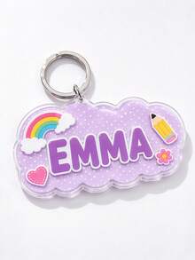 1pc Customized Cloud Acrylic Keychain, Personalized Name, Cute Rainbow Pencil Case Charm, Suitable For Backpack, School Bag, Handbag And Luggage, Gift For Girls, Commemorative Keychain, Back To School Keychain - Multicolor - View 4
