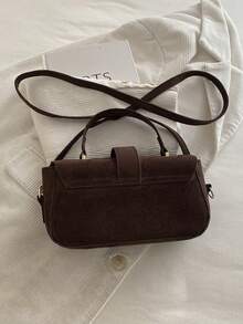Women's Vintage Faux Suede Metal Buckle Flap Handbag, Suitable For Parties, Gatherings, Outings, Vacations, Shopping And Daily Use. - Coffee - View 5