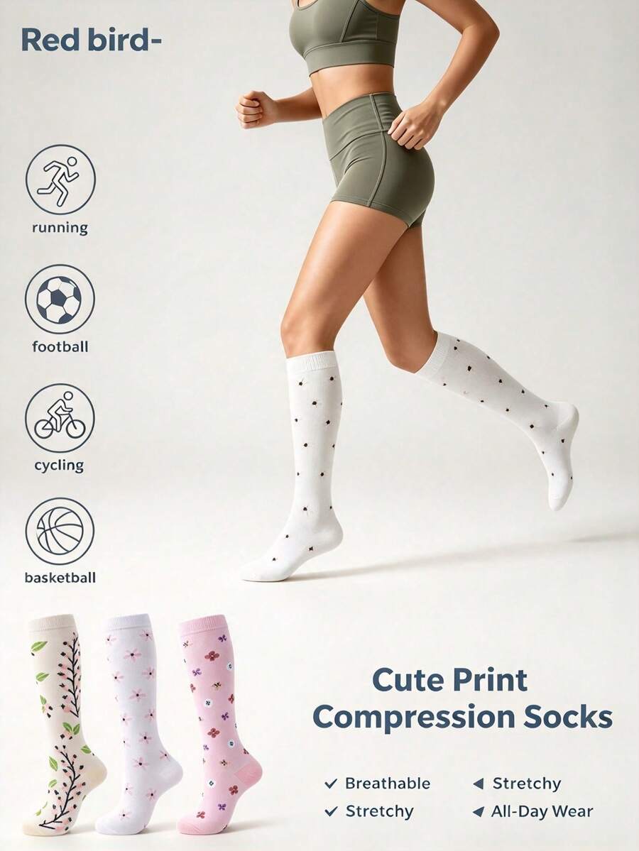 3 Pairs Pack Sports Compression Socks Women Jump Rope Running Calf Socks Men Elastic Over-The-Calf Compression Socks - Multicolor - View 1