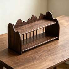 Mountain & Water Shaped Wooden Desktop Organizer, Double-Layer Partitioned Storage, Can Hold Tea Set, Tea Cups, Tea Cans, Tea Table Surface Organization, Suitable For Tea Room, Study, Minimalist & Elegant, Ideal For Daily Use And Gifting. - Multicolor - View 6