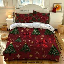 3pcs Christmas Duvet Cover Set (1 Duvet Cover + 2 Pillowcases, Duvet Insert Not Included), Christmas Tree And Reindeer Pattern, Breathable Soft Polyester Fabric, Zipper Closure, Bedding Set, Suitable For Bedroom Decor, Christmas Home Decor - Multicolor - View 16