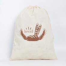 1pc Printed Pattern Drawstring Closure Reusable Bread Storage Bag, French Baguette Packaging Pouch, Picnic Bread Bag - Beige - View 3