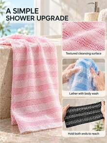 1pc African Style Matte Mesh Bath Towel Set, Long Bath Sponge, Back Exfoliating Scrub Cloth, Suitable For Cleaning Back Skin During Bathing, Unisex - Multicolor - View 4