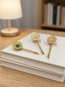 1pc Vintage Daisy Floral Barrette, Flower Edge Hair Clip, Daily Wear Decorative Hair Accessory, Christmas Gift - Multicolor - View 2