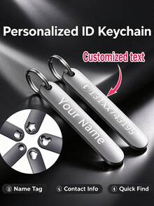 1pc Personalized Engraved ID Keychain, Custom Name & Phone Number Stainless Steel Key Tag, Anti-Lost Car Key Ring, Unisex Customized Text Keychain Gift - Multicolor - View 9