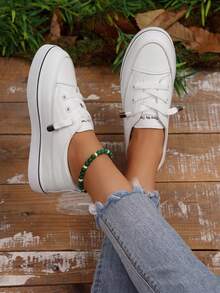 Women's Casual Flat Slip-On White Sneakers, Daily Commute Sports Shoes - White - View 5