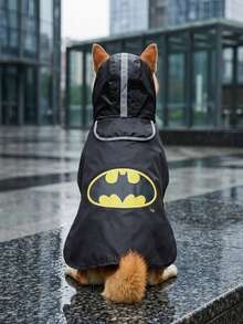 Batman X PETSIN Collaboration Waterproof Printed Pet Dog Raincoat For Small,Medium & Large Dogs,Full Body Coverage,Breathable Fabric,Comfortable & Flexible Fit,Cool Graphic Design,Universal Rain Gear For Cats & Dogs - Black - View 1