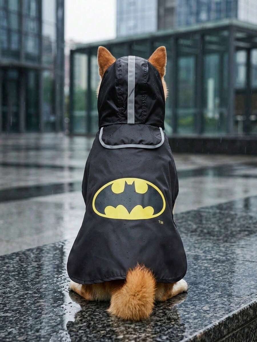 Batman X PETSIN Collaboration Waterproof Printed Pet Dog Raincoat For Small,Medium & Large Dogs,Full Body Coverage,Breathable Fabric,Comfortable & Flexible Fit,Cool Graphic Design,Universal Rain Gear For Cats & Dogs - Black - View 1