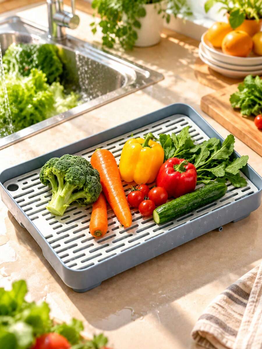 Double Layer Kitchen Drainage Tray With Removable Slotted Draining Rack, Thickened Fruit And Vegetable Washing Basket, Easy-Clean Food Drainer For Fruits, Vegetables, Meat, Kitchen Countertop And Bathroom - Multicolor - View 1