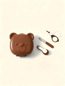 Brown Cartoon-Inspired Portable Nail Care Set With Nail Clippers, Nail Nipper, Nail File And Storage Box, Curved Blade Design, Suitable For Wedding Nails, Birthday Gift, Party Nails And Valentine's Day - Brown - View 9