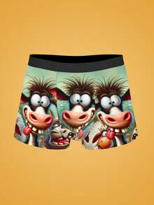 Notgurli 3pcs Funny Print Cartoon Quirky Santa Claus, Gift Box, Bells, Family Party Men's Mid-Rise Boxer Briefs - Multicolor - View 19