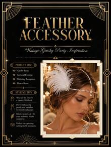 1pc 1920s Flapper Feather Headband, Floral Rhinestone Y-Shaped Forehead Chain With Teardrop Pendant, Vintage Roaring Twenties Wedding Party Headpiece - Rhinestones - View 3