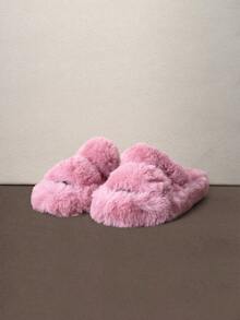 Hatastic Fall/Winter Women's Fluffy Open Toe Platform Slides, Comfortable Solid Color Anti-Slip Shoes, Soft Anti-Slip House Slippers - Rose Red - View 1