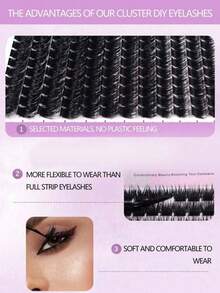 1 Box, 12 Rows, 144 Clusters New Hot-Melt Natural Slender False Eyelashes, Party Dense Masquerade - D - View 2