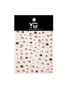 1 Sheet Autumn Winter Nail Stickers, Cute Cartoon Brown Cat Nail Art Stickers, Self-Adhesive Nail Decorations - Multicolor - View 7