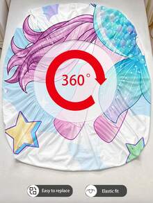 2/3PCS Cartoon Mermaid Unicorn Fitted Sheet Animal Print Bedding Set For All Seasons Twin/Full/Queen 100% Polyester Machine Washable - Multicolor - View 6