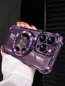 MewTrek Luxury Electroplated Transparent Purple Phone Case With Magnetic Ring Holder, Shockproof And Anti-Drop, Made Of Soft Silicone Material, Compatible With Iphone, Galaxy And /Honor/ Phones - Purple - View 4