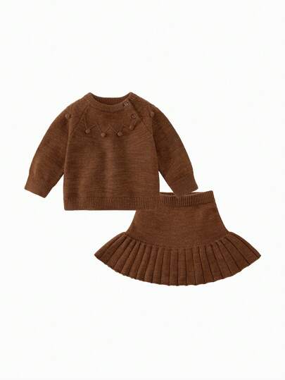 mini bala Girls Set Baby Not Easy To Pill Wool Blend Long Sleeve Top With Skirt Winter New