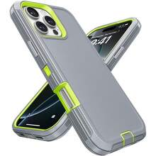 1件裝（黑色+黑色）重型防震全包覆防塵耐摔 3 合 1 手機殼，相容 iPhone 與 Galaxy - 淺灰+綠 - 查看 3