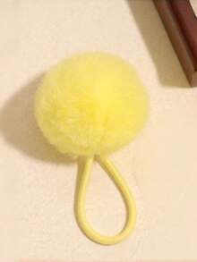 1piece Set Of Lemon Yellow Plush Stretch Hair Ball Hair Ties, Hair Accessories For Everyday Solid Color, Casual Parties, Cute Street Style, Elegant - Yellow - View 12