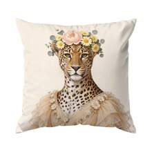 4pcs/1pc Vintage Oil Painting Leopard Floral Crown Dress Pattern Pillow Case, Single-Sided Printed Pillow Case, Suitable For Living Room, Bedroom, Home Decor, All Season Pillow Case - Multicolor - View 15