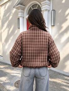 2026 Autumn/Winter New Women's Plaid Zipper Jacket, Jacket Coat, Fashionable Commuter Versatile Style - Rust Brown - View 8