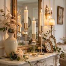 3pcs Gold Crystal Tall Candle Holders, Modern Metal Candlesticks With Clear Crystal Ball And Acrylic Base, Wedding Dinner Party Home Decor Table Centerpiece - Golden Crystal Candlestick - View 3