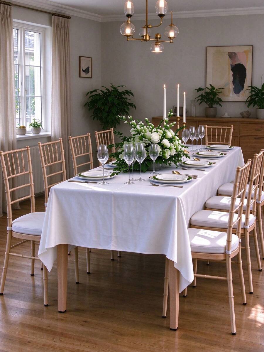 1pc Elegant White Rectangular Tablecloth, Suitable For Weddings, Parties And Outdoor Events, Christmas And Halloween Decor, Durable Polyester Material, Multiple Sizes Available 59*102in