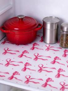 4 Reusable Refrigerator Pads - Bow Print, Drawer Lining, Moisture-Proof Pad, EVA Material Suitable For Refrigerator And Kitchen Decoration (Non Self-Adhesive), Kitchen Essentials/Tools/Supplies/Accessories, Christmas, Kitchen Accessories - Bow Pattern - View 2