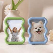 1pc Wavy Border Picture Frame, Aesthetic Desktop Tabletop Photo Display Holder, Cute Wave Shape Photo Frame For Family Memory, Thanksgiving Christmas Gift Home Desk Room Decoration - Wavy - View 2