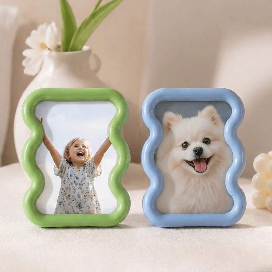 1pc Wavy Border Picture Frame, Aesthetic Desktop Tabletop Photo Display Holder, Cute Wave Shape Photo Frame For Family Memory, Thanksgiving Christmas Gift Home Desk Room Decoration