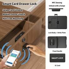 Khóa ngăn kéo tủ thông minh NFC, lắp đặt không cần khoan, có tay cầm, mở khóa bằng thẻ, mở khóa NFC qua điện thoại, mở khóa không dùng chìa, phù hợp cho: ngăn kéo gỗ, tủ, tủ đầu giường, bàn làm việc, tủ văn phòng; dùng pin AAA (không bao gồm pin) - Xem 4