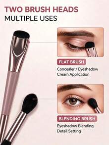 2/1pc Dual-Ended Eyeshadow Brush, Flat Blending Brush, Soft Makeup Brush, Suitable For Eyeshadow, Concealer, Cream Eye Makeup Products, Makeup Tool - Multicolor - View 3